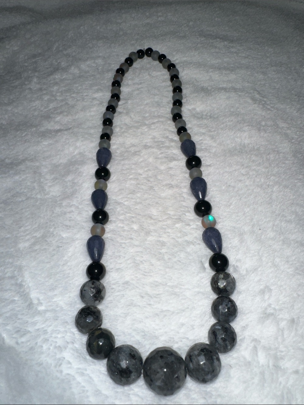 Larvikite, Sapphire And Black Onyx Beaded Necklace